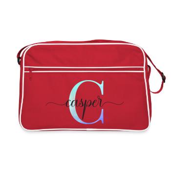 C| Monogram | Name | Casper | Watercolor - Retro Bag - red/white - Front