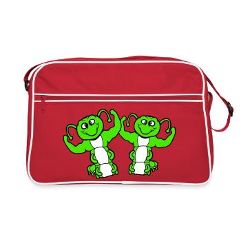 2 caterpillars bodybuilder team muscle building friends cute - Retro Bag - red/white - Front
