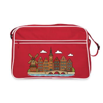 Vue sur la ville d’Amsterdam avec moulin à vent - Sac Retro - rouge/blanc - Devant