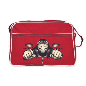 Rebellious skull biker with retro helmet - Retro Bag - red/white - Front