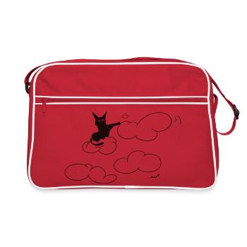 Un mignon chat noir qui taquine un nuage duveteux. Comique. - Sac Retro - rouge/blanc - Devant