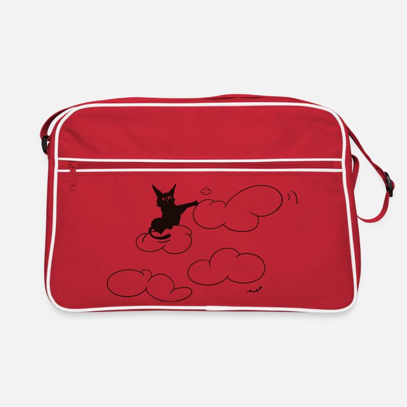 A cute black kitty poking a fluffy cloud. Comical. Retro Bag