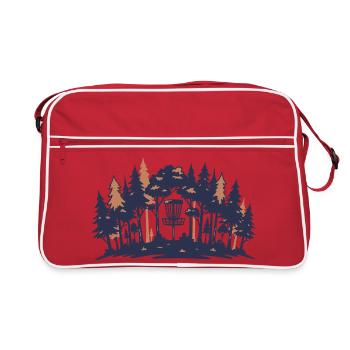 Disc Golf Scene Forest Basket Silhouette - Retro Bag - red/white - Front