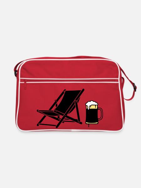 Silhouette de la chaise longue et de la chope de bière - Sac Retro - rouge/blanc - Devant