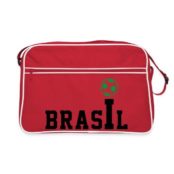 Brasil College Schriftzug Fussball Shirt - Retro Tasche - Rot/Weiß - Vorne