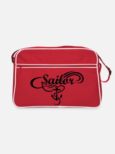 Sailor Anker Waves Segler Segel Segeln - Retro Tasche - Rot/Weiß - Vorne