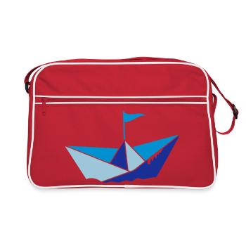 kleines Papierschiffchen im Wasser mit Flagge - Retro Tasche - Rot/Weiß - Vorne
