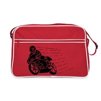 Schwarzer Biker und Geschwindigkeit - Retro Tasche - Rot/Weiß - Vorne