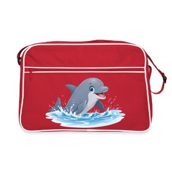 Delfinenspiel in Meereswellen - Retro Tasche - Rot/Weiß - Vorne