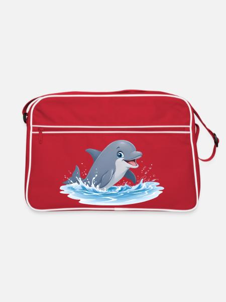 Delfinenspiel in Meereswellen - Retro Tasche - Rot/Weiß