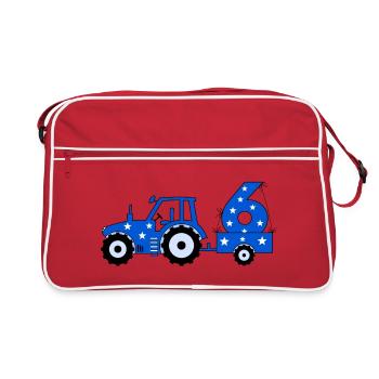 6th birthday tractor - Retro Bag - red/white - Front