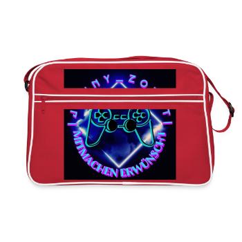 Jonny Zockt Mitmachen erwünscht LOGO 2023 - Retro Tasche - Rot/Weiß - Vorne