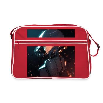 Kybernetische Enigma: Mysteriöse Frau im Anime-Stil - Retro Tasche - Rot/Weiß - Vorne