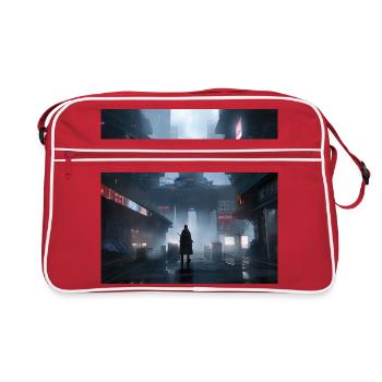 Shadow Ronin: Samurai Silhouette in a Rainy - Retro Bag - red/white - Front