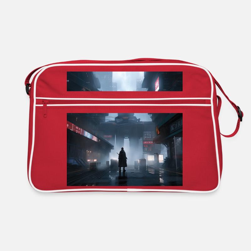 Shadow Ronin: Samurai-Silhouette im Regen Retro Tasche