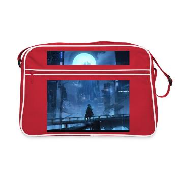 Shadowed Serenity: Anime Silhouette of a Girl - Retro Bag - red/white - Front