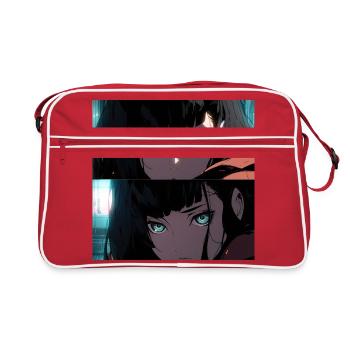 Emerald Gaze: Anime Portrait of a Beautiful Girl - Retro Bag - red/white - Front
