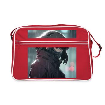 Kybernetische Rätsel: Schönes Anime-Mädchen mit einem - Retro Tasche - Rot/Weiß - Vorne