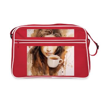 Aroma Serenade: Beautiful Brown Watercolor of a - Retro Bag - red/white - Front