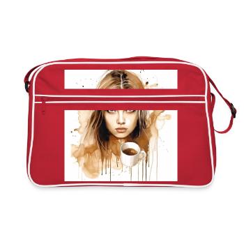 Café Euphoria: Captivating Brown Watercolor of a - Retro Bag - red/white - Front