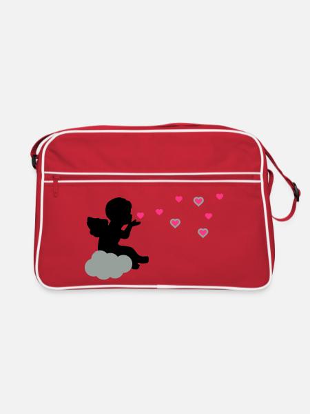 Stilisierter Liebesengel mit Herzen - Retro Tasche - Rot/Weiß - Vorne