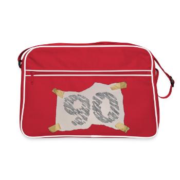 Geburtstag - 90 Jahre - Merkzettel - Retro Tasche - Rot/Weiß - Vorne