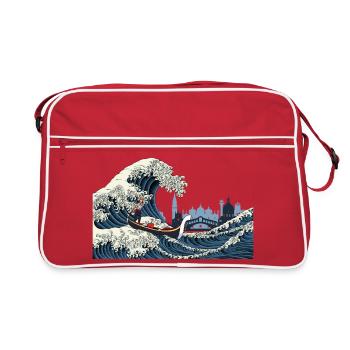 T Shirt grande vague humour Venise Italie japon - Sac Retro - rouge/blanc - Devant
