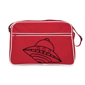 UFO Alien Ship Space Doodle - Retro Bag - red/white - Front