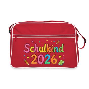 Schulkind 2026 Bunte Schulzeit - Retro Tasche - Rot/Weiß - Vorne