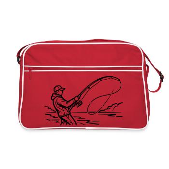 Silhouette du pêcheur pêche à la mouche Pêche - Sac Retro - rouge/blanc - Devant