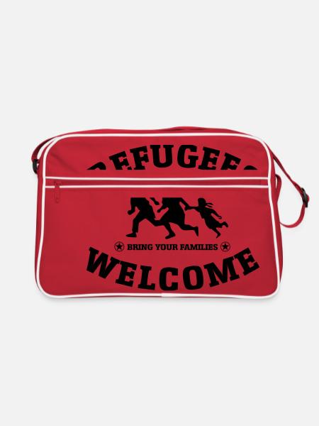 Refugees Welcome (versch. Farben) - Retro Tasche - Rot/Weiß - Vorne