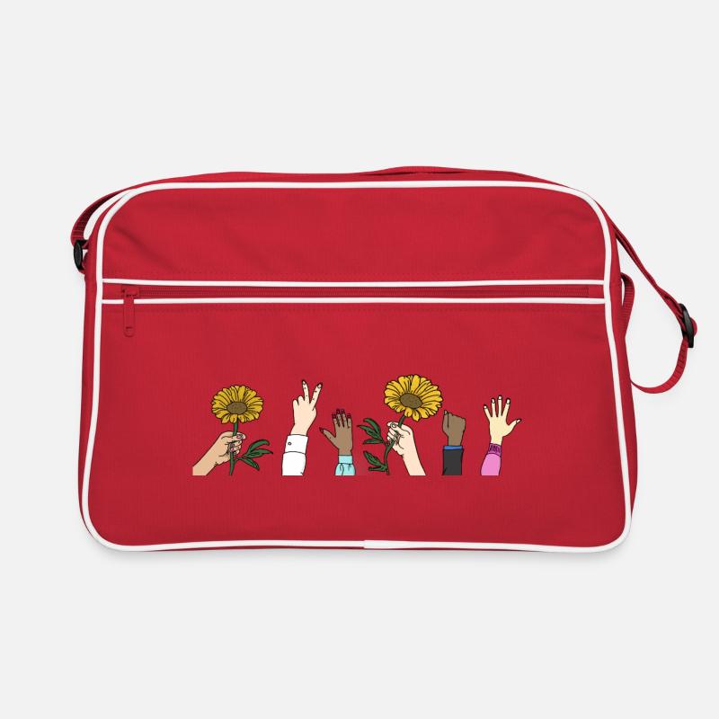 Hände mit Sonnenblumen - Retro Tasche - Rot/Weiß