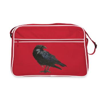 Raven Crow Watercolor - Retro Bag - red/white - Front