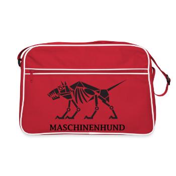 Maschinenhund mit Text - Retro Tasche - Rot/Weiß - Vorne