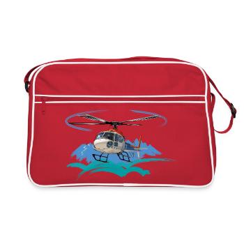 Helicopter approaching the mountains - Retro Bag - red/white - Front