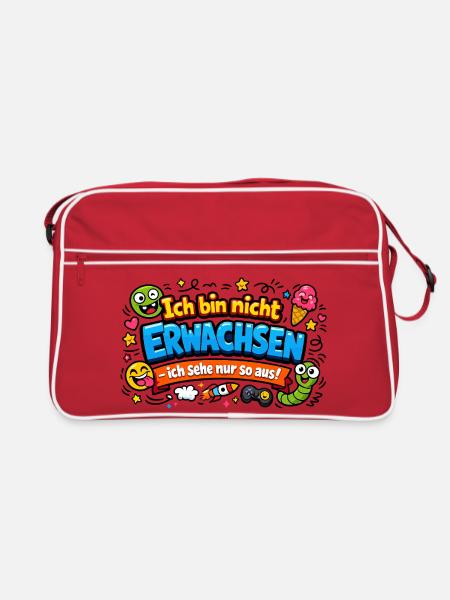 Ich bin nicht erwachsen Spruch Cartoon - Retro Tasche - Rot/Weiß - Vorne