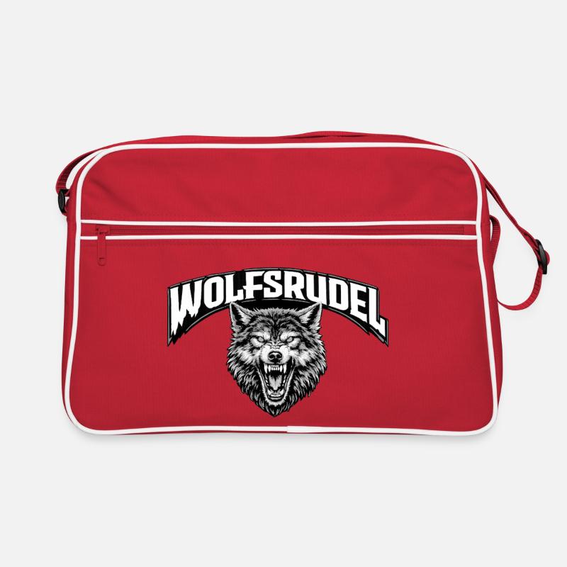 Wolfsrudel Kämpfergesicht Logo Retro Tasche