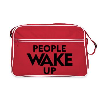 People Wake Up – Wach auf Statement Shirt - Retro Tasche - Rot/Weiß - Vorne