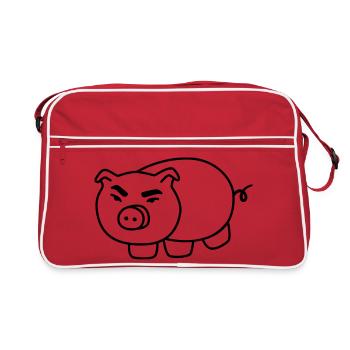 Piggy - Dessin animé de ferme drôle - Sac Retro - rouge/blanc - Devant