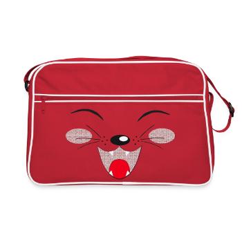 lachendes katzengesicht, lustige Tees - Retro Tasche - Rot/Weiß - Vorne