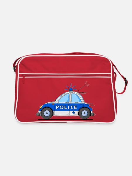 Polizeiauto Police Blau - Retro Tasche - Rot/Weiß - Vorne