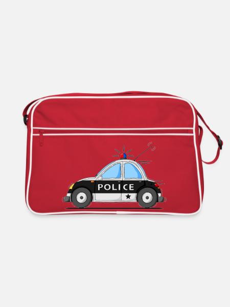 Polizeiauto Police Schwarz - Retro Tasche - Rot/Weiß - Vorne