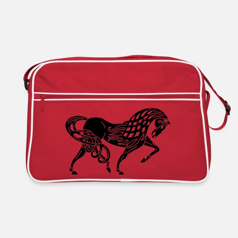 Schwarzes keltisches Pferd - Retro Tasche - Rot/Weiß