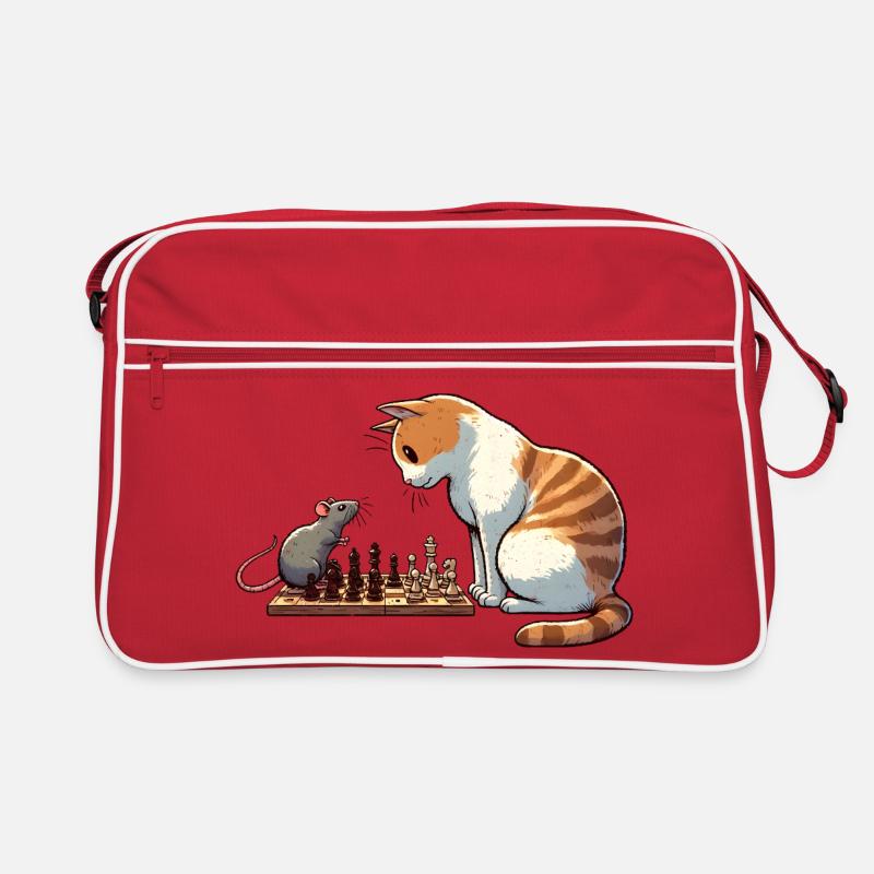 Playful Cats and Mouse Chess Illustration Retro Bag