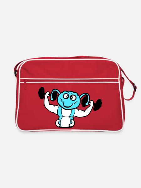 Caterpillar Bodybuilder Muscle Building Strong Fitness Gym - Retro Bag - red/white - Front