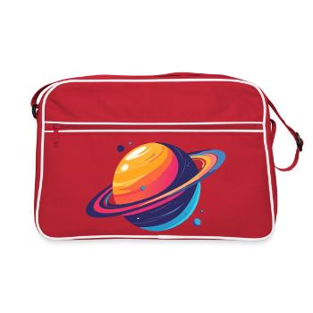 Neon Planet Cosmos Planet with Ring and Moons - Retro Bag - red/white - Front