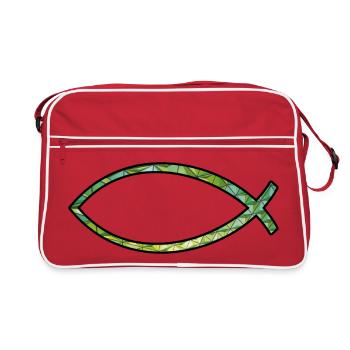 Ichtus fish (diamond, green) - Retro Bag - red/white - Front