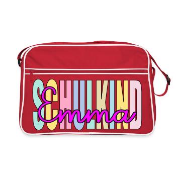 Schulkind Mädchen Emma Name - Retro Tasche - Rot/Weiß - Vorne