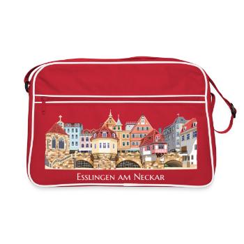 Bunte Stadtsilhouette von Esslingen am Neckar - Retro Tasche - Rot/Weiß - Vorne