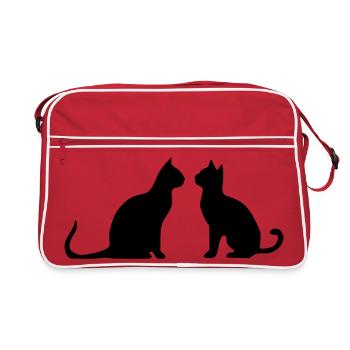 Black Cat 2 Cats Silhouettes Gift - Retro Bag - red/white - Front